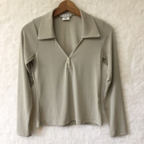 Bebe Beige Long Sleeve V-Neck Top - Picture 12 of 13